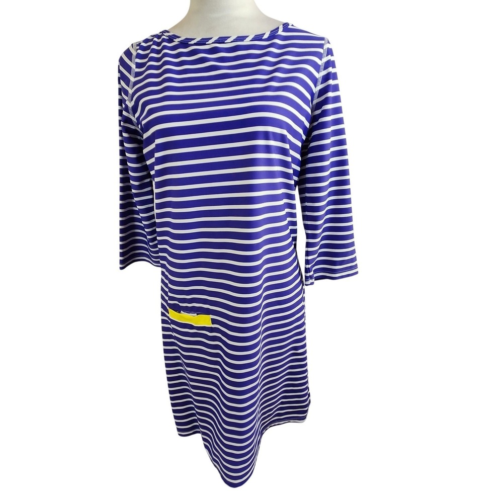 Cabana Life Purple White Striped Tunic Dress Swim Coverup Dress UPF 50+ Womens L